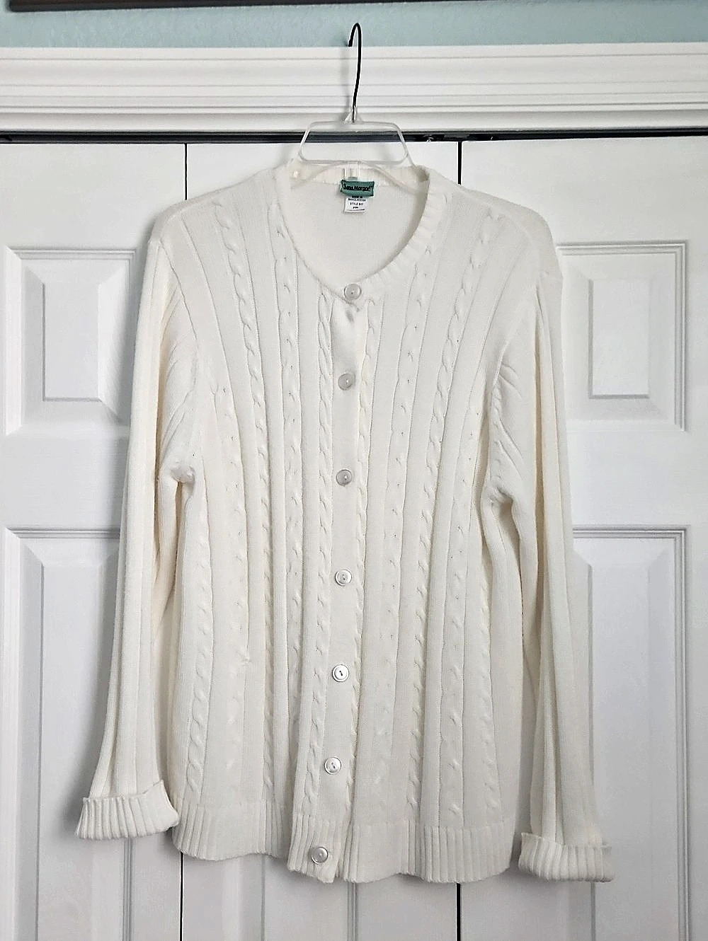 Sara Morgan Cable Knit Cardigan in Cream PXL Like New Super Soft